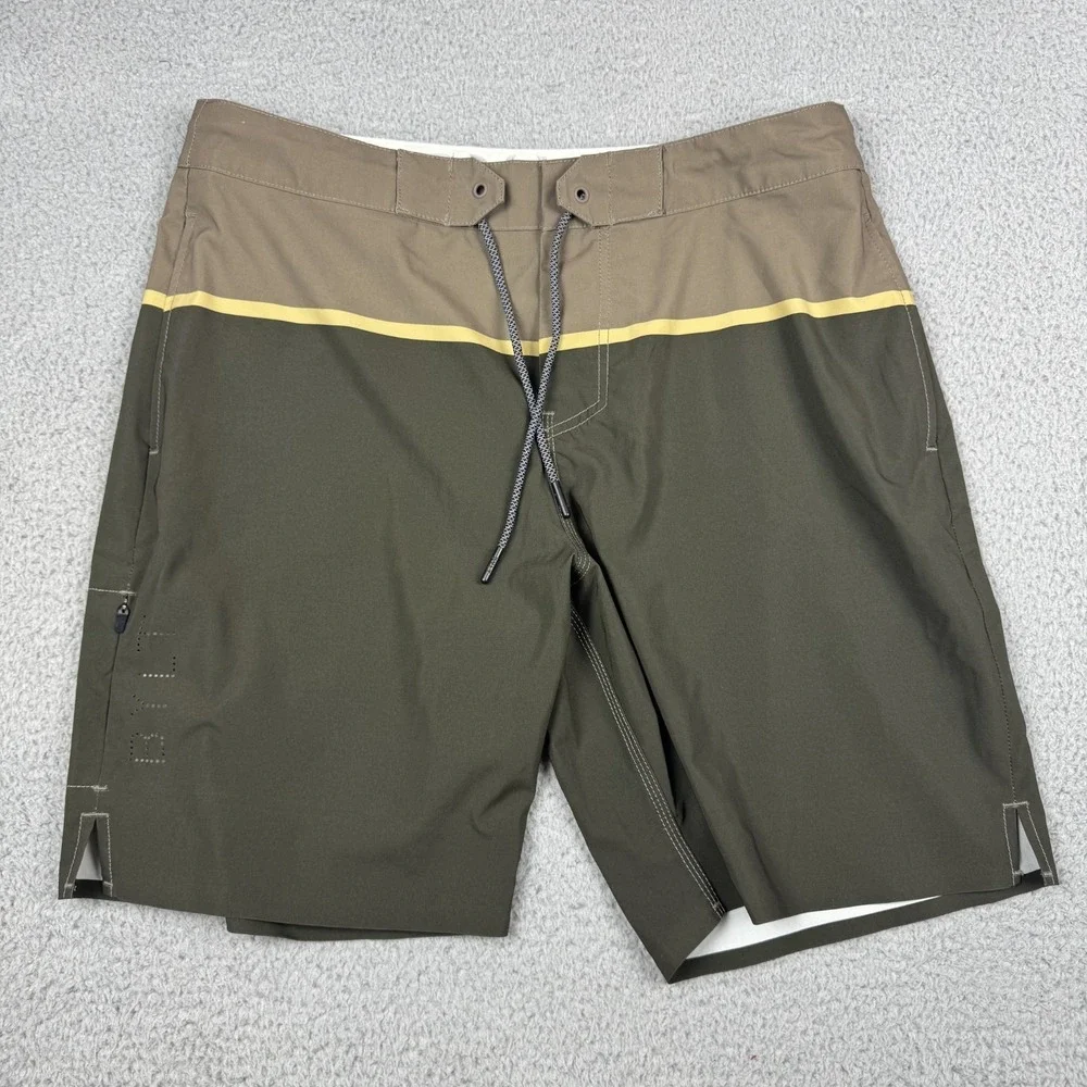 BYLT Swim Trunks Mens Large Unlined Coastal Board Shorts Brown Green Premium